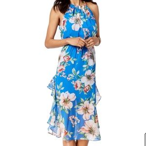 Vince Camuto- floral haltered pleated sheath dress